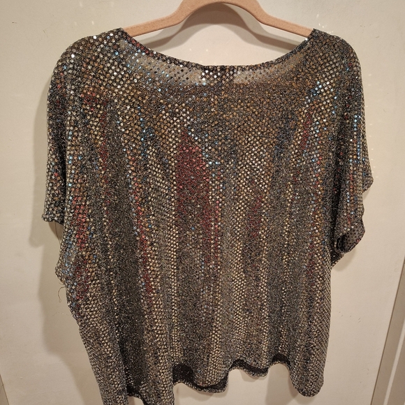 Joanna Plus Women's Silver All Over Sequin Boxy Pullover Top Sz 2X Concert Disco - Picture 7 of 7